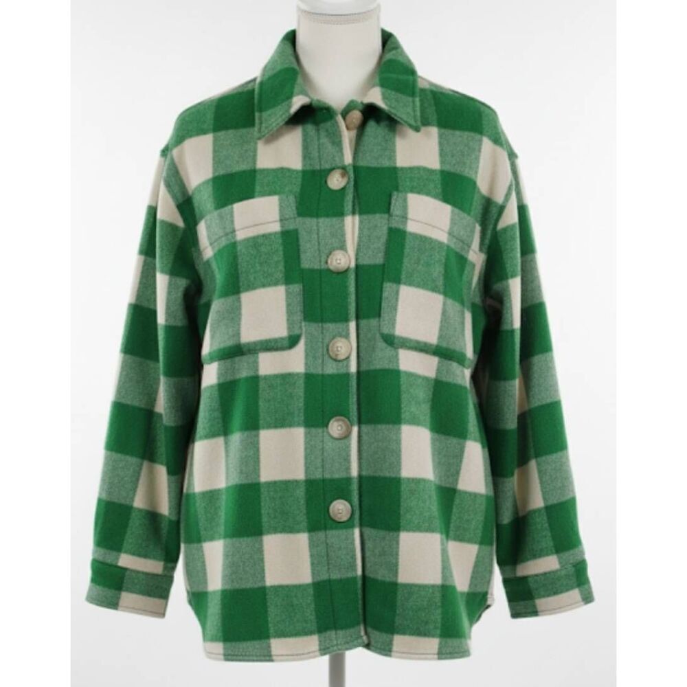 Sanctuary womens small thick winter wool shacket shirt jacket green Plaid